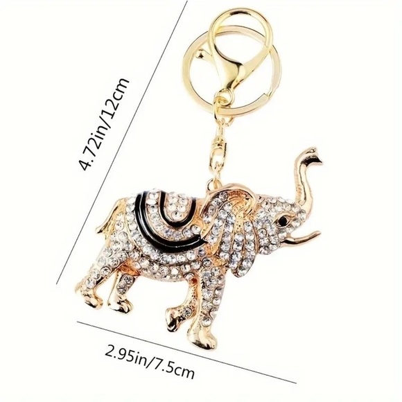 Elegant Elephant Bag Charm/Key Chain Golden Tone Crystal - Picture 4 of 5